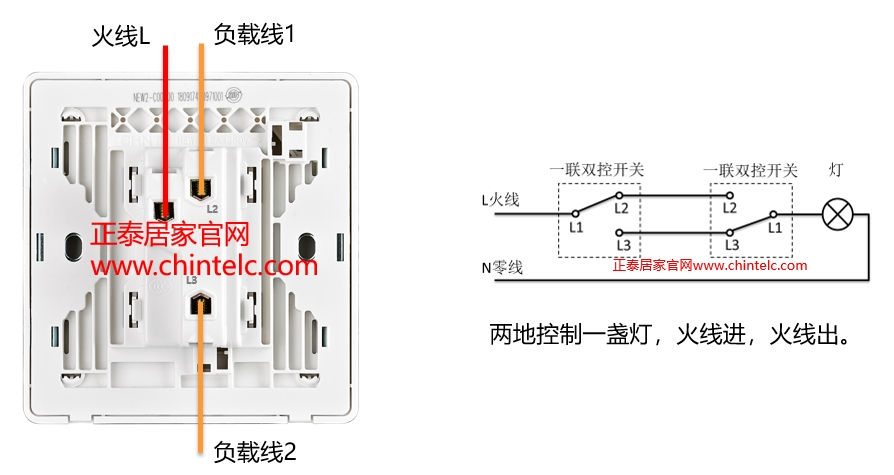 雙控開關接線圖-一聯雙控開關（86型）