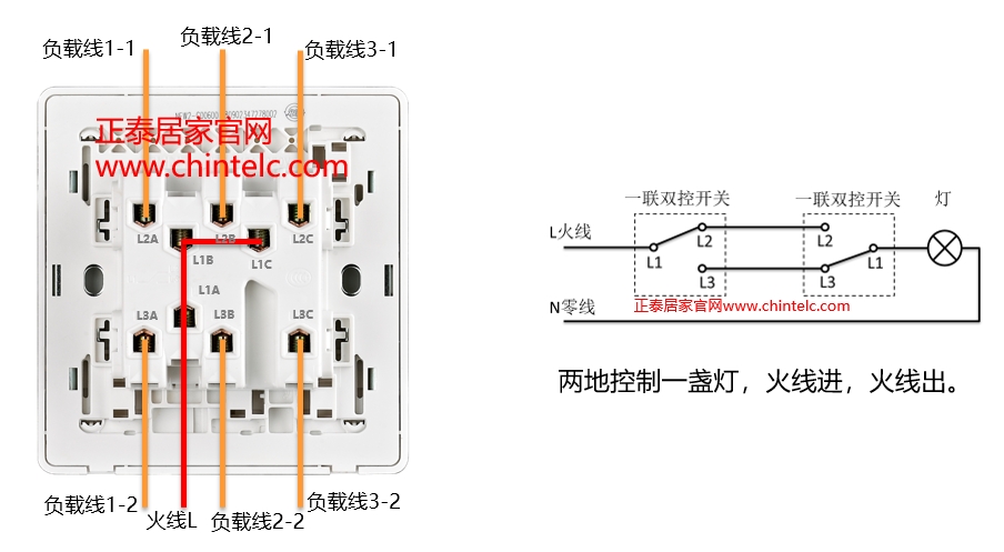 雙控開關接線圖-三聯雙控開關