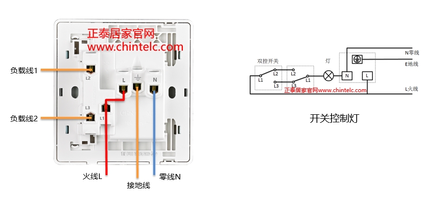 插座接線圖-雙控開關五孔插座